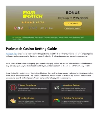 parimatch india Game and bonus