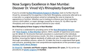 Nose Surgery Excellence in Navi Mumbai Discover Dr. Vinod Vij’s Rhinoplasty Expertise