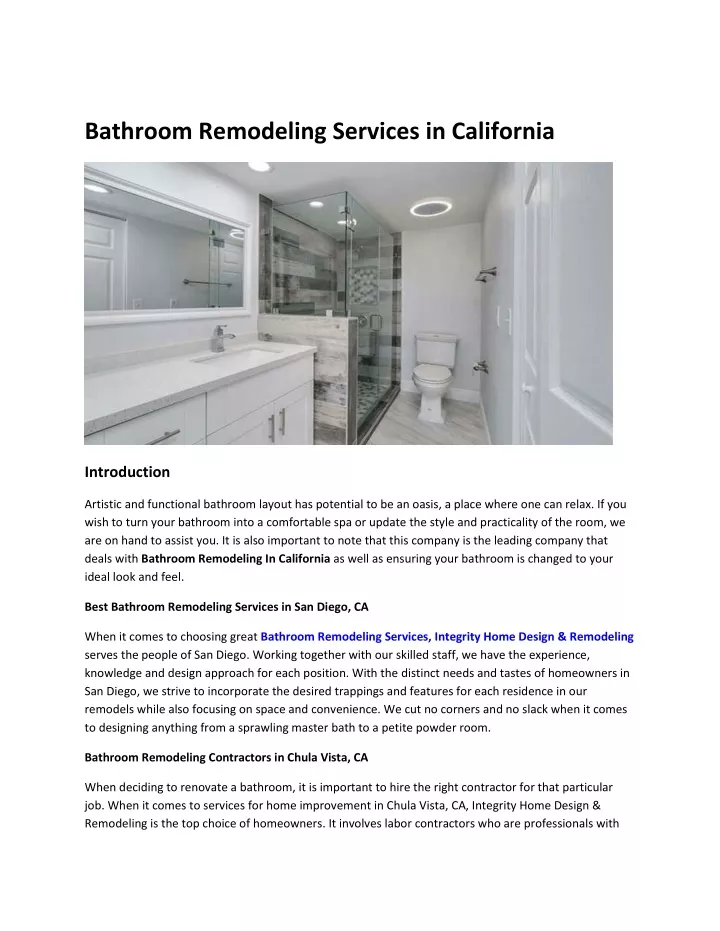 bathroom remodeling services in california