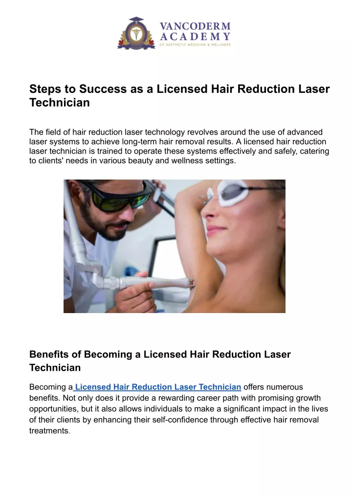 steps to success as a licensed hair reduction