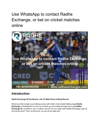 Use WhatsApp to contact Radhe Exchange, or bet on cricket matches online