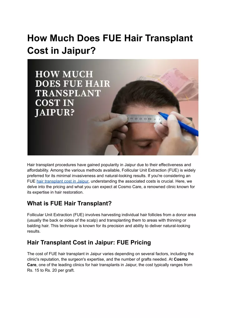 how much does fue hair transplant cost in jaipur