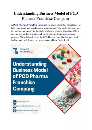 Understanding Business Model of PCD Pharma Franchise Company