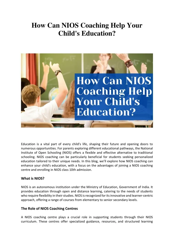 how can nios coaching help your child s education