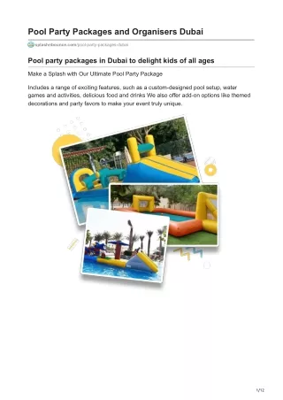 Pool Party Packages and Organisers Dubai  Splash N Bounce