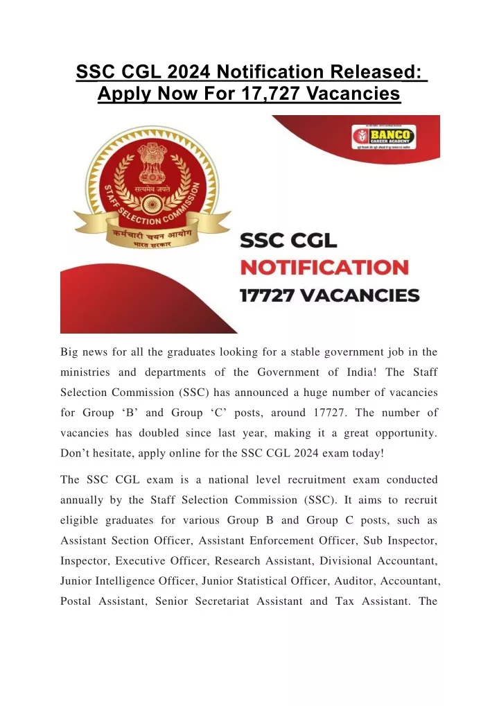 ssc cgl 2024 notification released apply