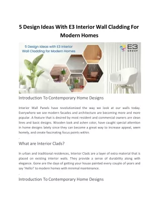 5 Design Ideas With E3 Interior Wall Cladding For Modern Homes