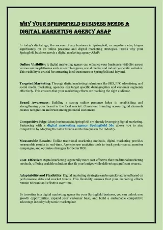 Why Your Springfield Business Needs a Digital Marketing Agency ASAP