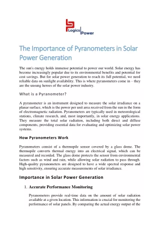 The Importance of Pyranometers in Solar Power Generation