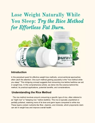 Lose Weight while you sleep with  Rice Method