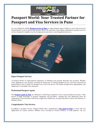 Travel Solutions: Passport Services, Agents, and Visa Agents in Pune