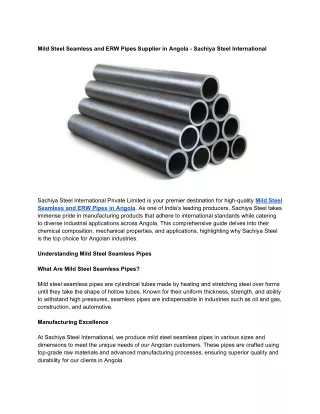 Mild Steel Seamless and ERW Pipes Supplier in Angola - Sachiya Steel Internation