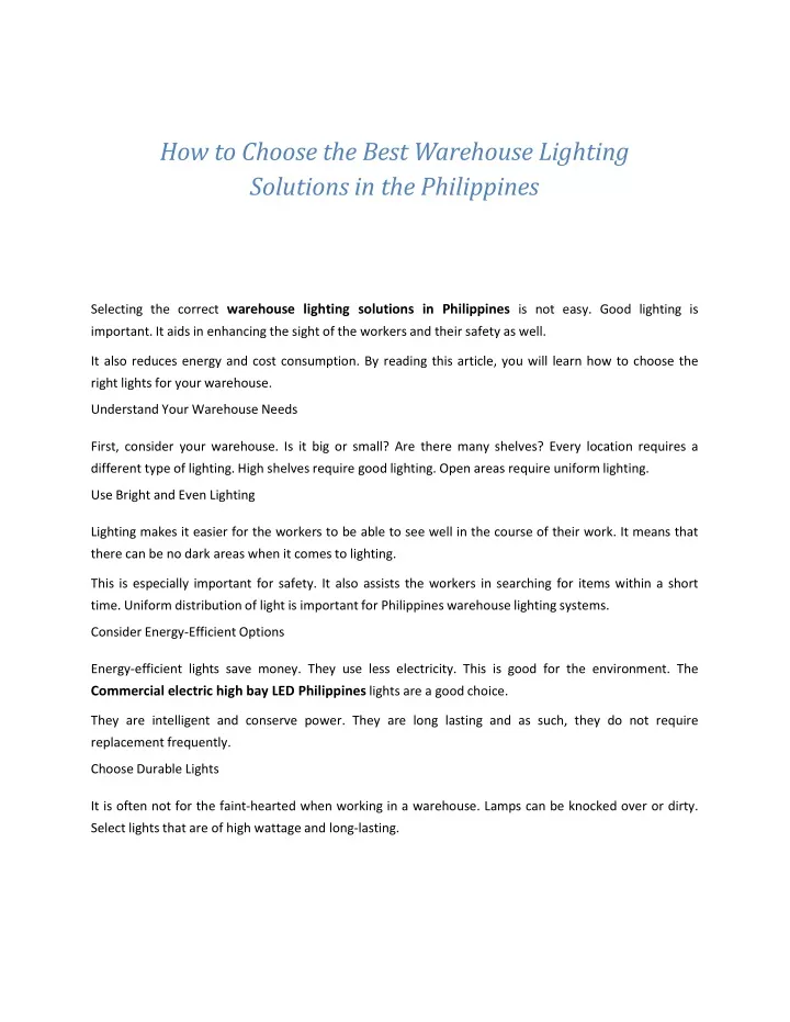 how to choose the best warehouse lighting