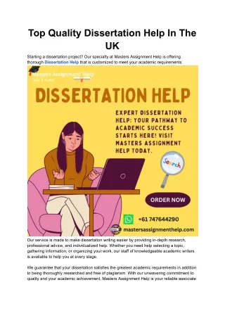 Top Quality Dissertation Help In The UK