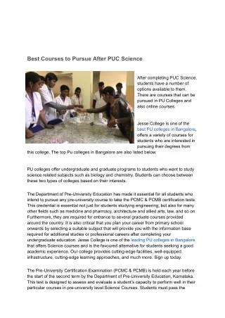 Best Courses to Pursue After PUC Science