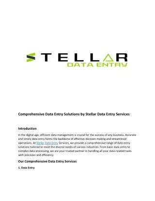 Comprehensive Data Entry Solutions by Stellar Data Entry Services