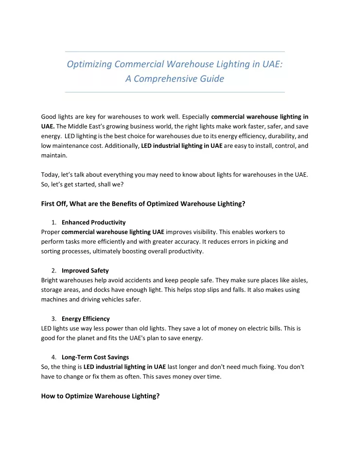 optimizing commercial warehouse lighting