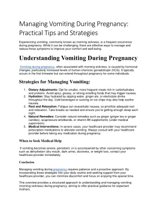 Vomiting During Pregnancy: Causes, Management, and Tips