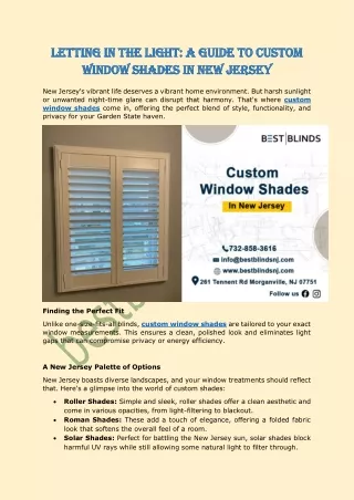 Letting In the Light: A Guide to Custom Window Shades in New Jersey
