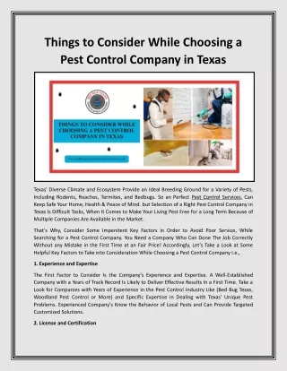 Things to Consider While Choosing a Pest Control Company in Texas