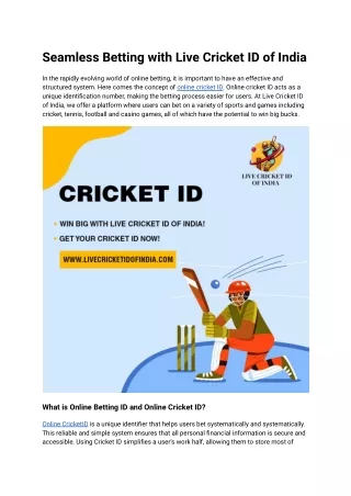 Seamless Betting with Live Cricket ID of India