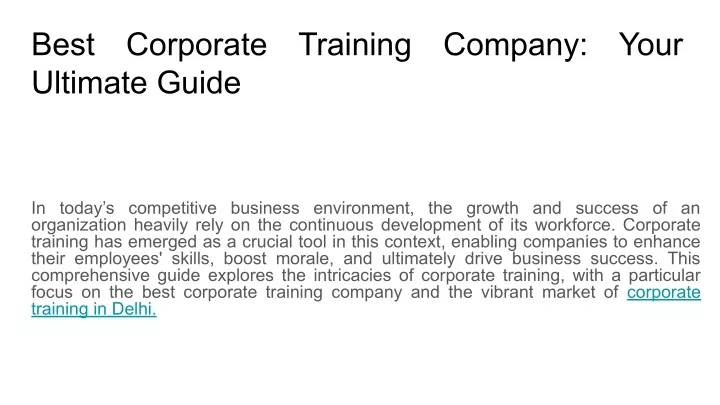 best corporate training company your ultimate