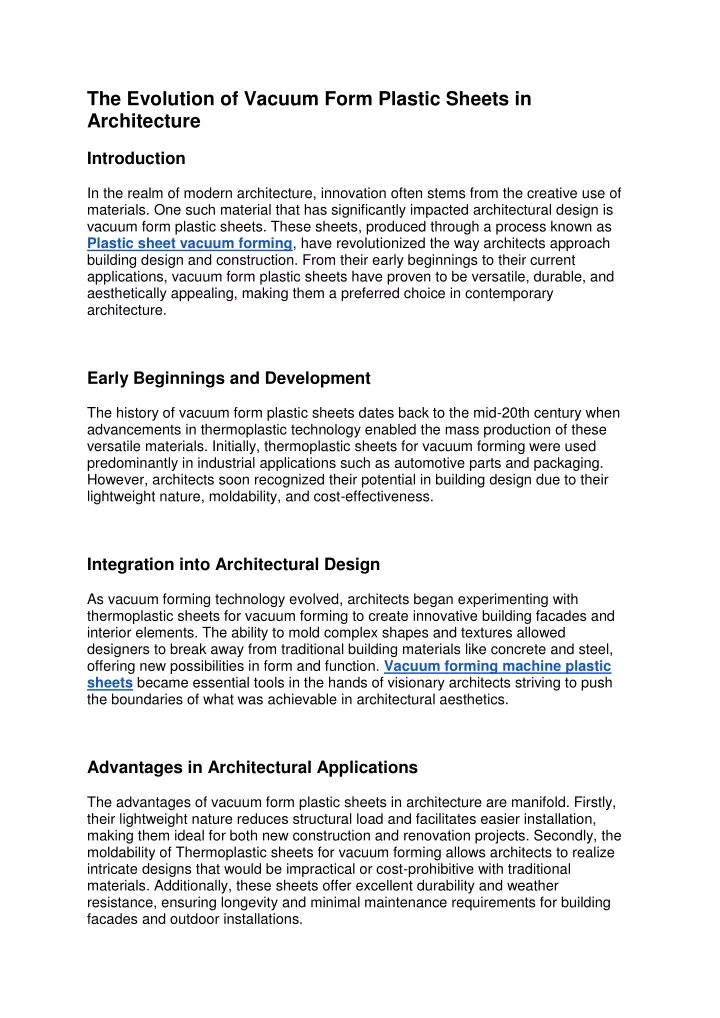 the evolution of vacuum form plastic sheets