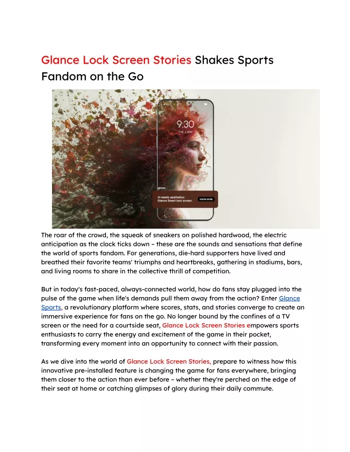 glance lock screen stories shakes sports fandom