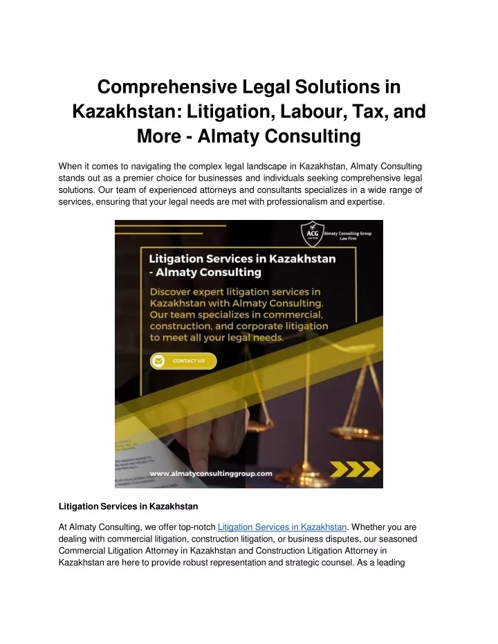 comprehensive legal solutions in kazakhstan litigation labour tax and more almaty consulting