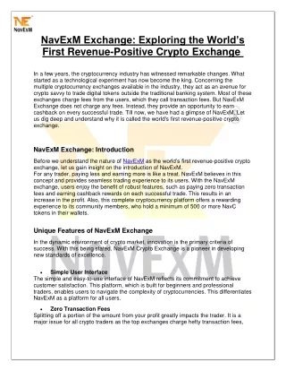 NavExM Exchange Exploring the World’s First Revenue Positive Crypto Exchange