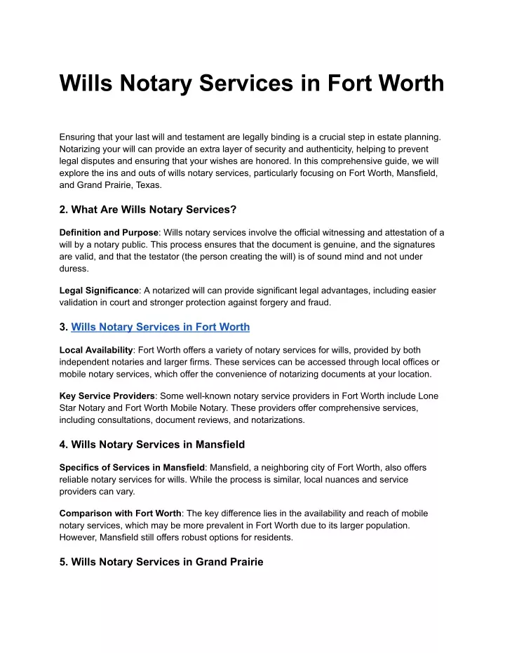 wills notary services in fort worth