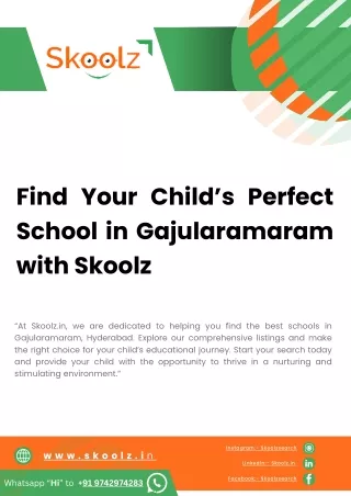 Find Your Child’s Perfect School in Gajularamaram with Skoolz