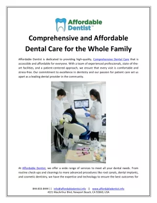 Comprehensive and Affordable Dental Care for the Whole Family