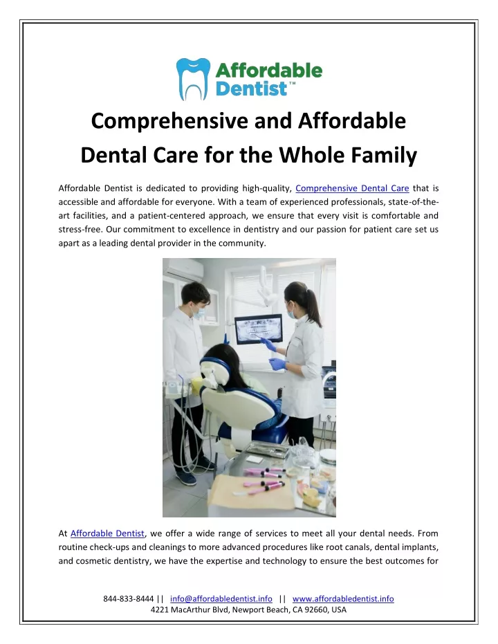 comprehensive and affordable dental care