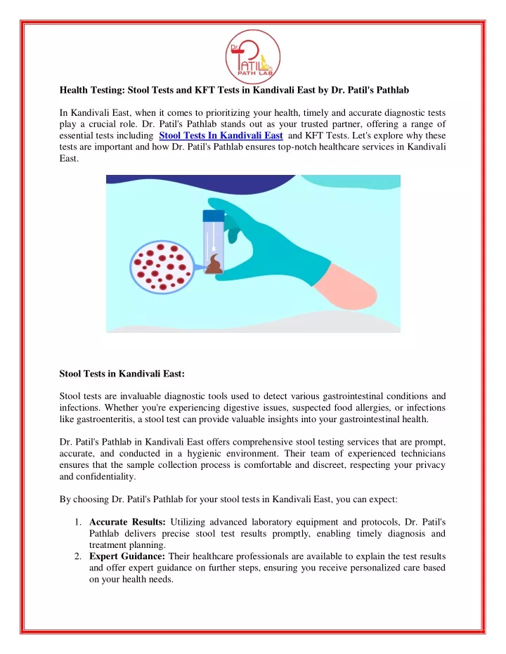 health testing stool tests and kft tests