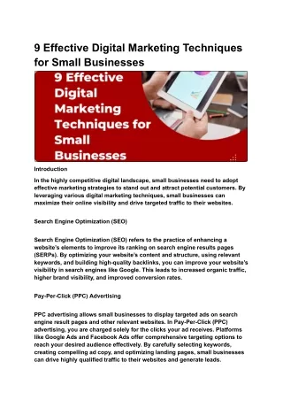 9 Effective Digital Marketing Techniques for Small Businesses