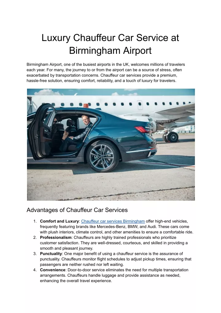 luxury chauffeur car service at birmingham airport