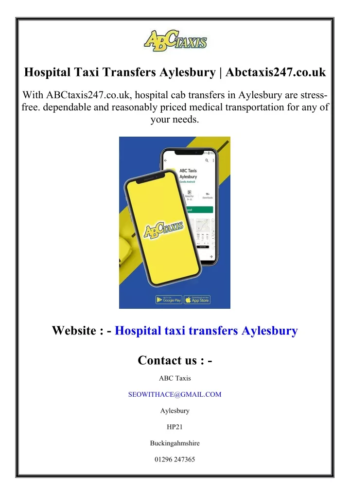 hospital taxi transfers aylesbury abctaxis247