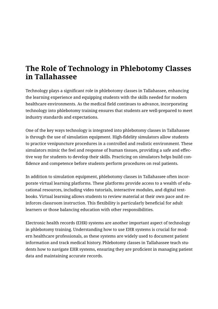 the role of technology in phlebotomy classes