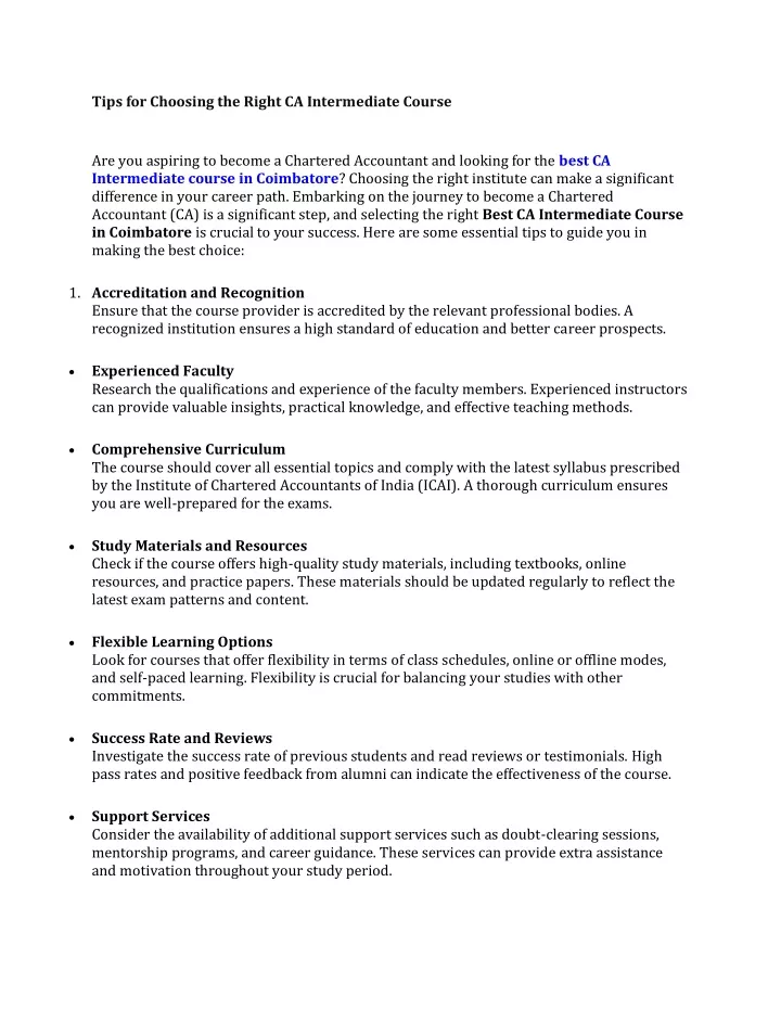 tips for choosing the right ca intermediate course