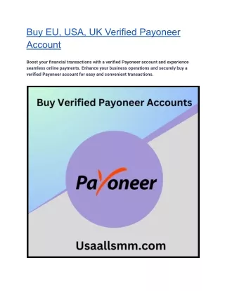 Buy EU, USA, UK Verified Payoneer Account