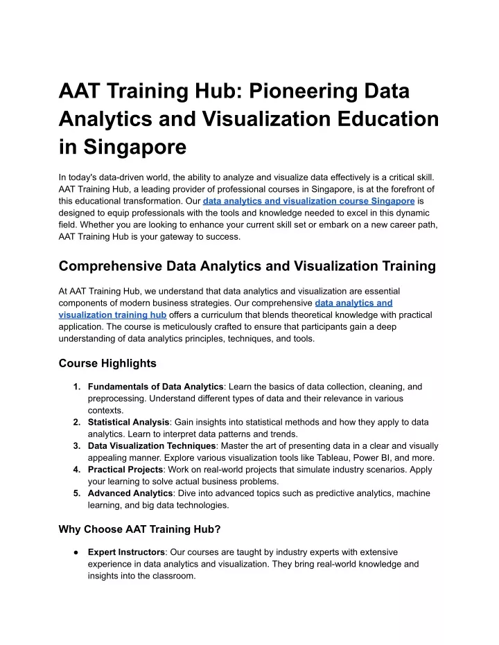 aat training hub pioneering data analytics