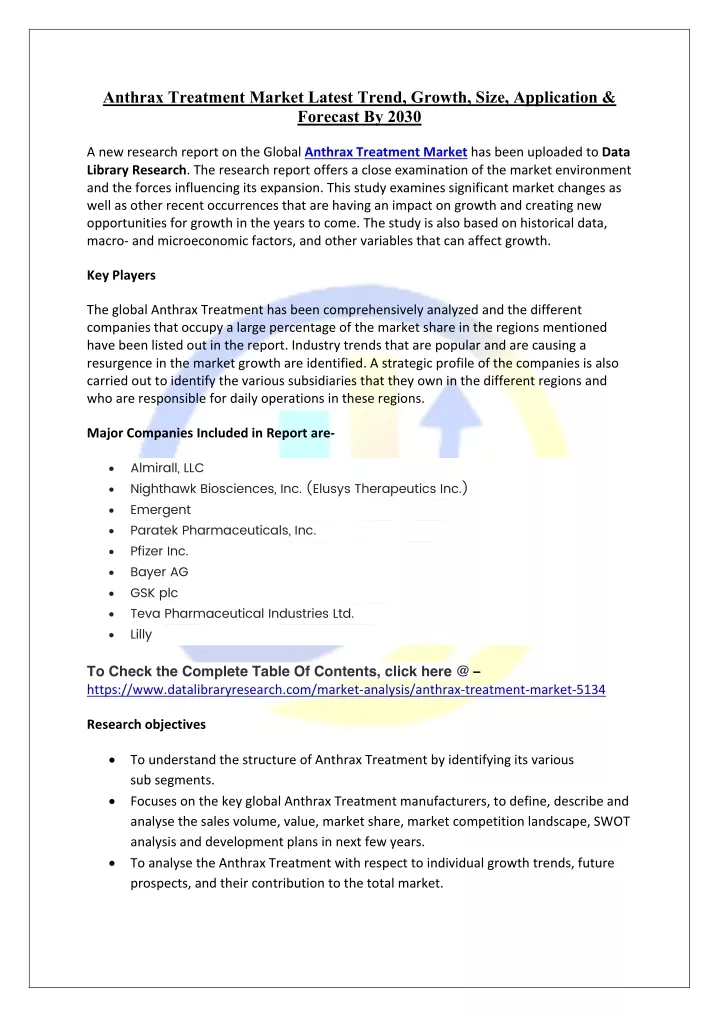 anthrax treatment market latest trend growth size