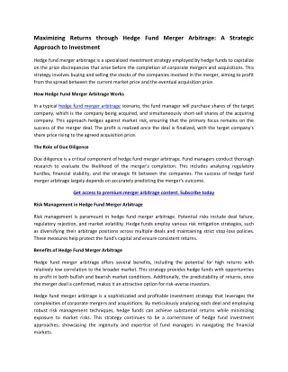 maximizing returns through hedge fund merger