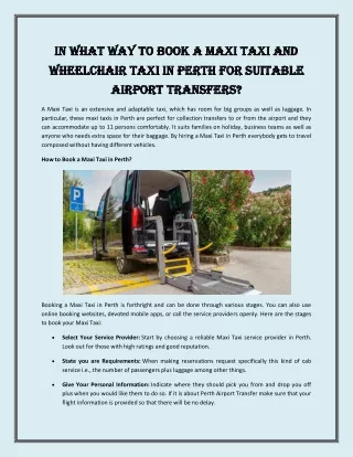 In what way to Book a Maxi Taxi and Wheelchair Taxi in Perth for Suitable Airpor