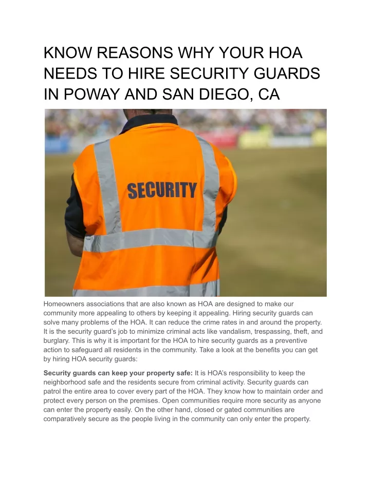 know reasons why your hoa needs to hire security