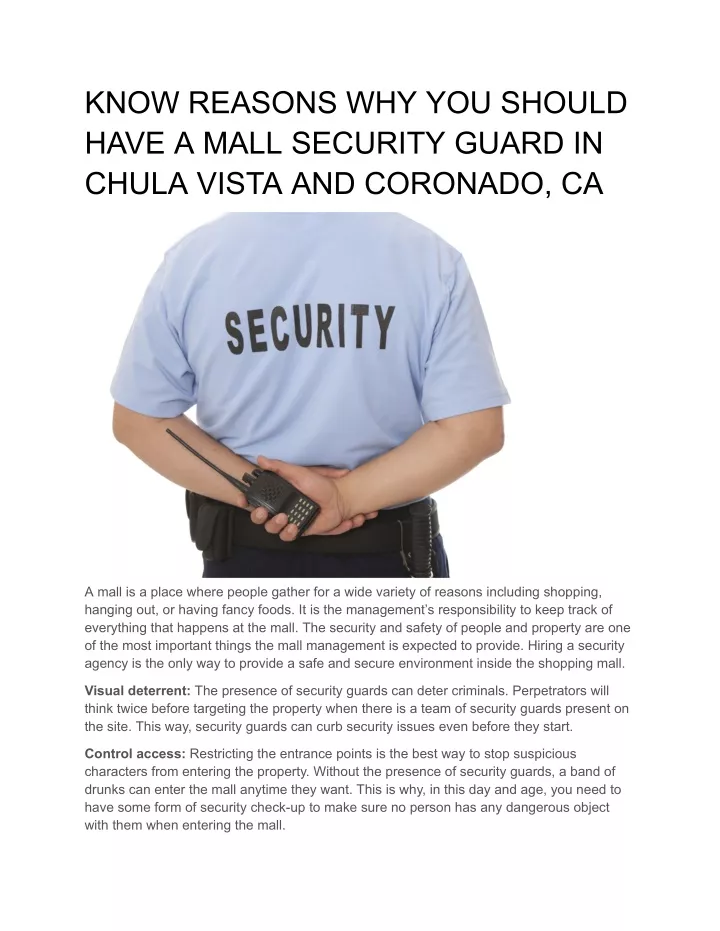 know reasons why you should have a mall security