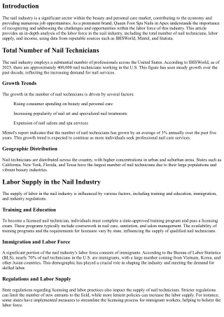 Queen Foot Spa Nails: An In-Depth Look at the Labor Force in the Nail Industry