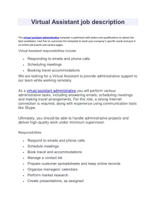 virtual assistant job description