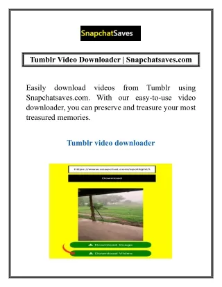 Tumblr Video Downloader | Snapchatsaves.com